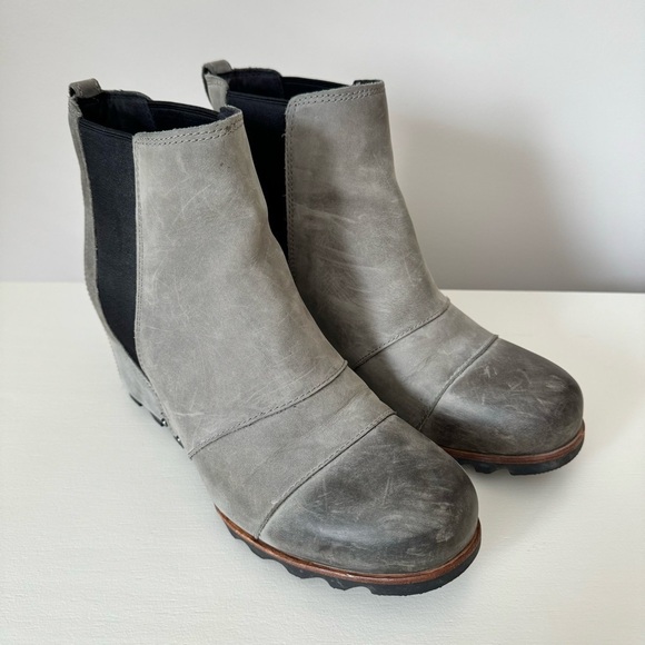 Sorel Lea Wedge Boots Dark Gray Pull-On Waterproof Leather Winter Shoe 11 - Picture 9 of 15